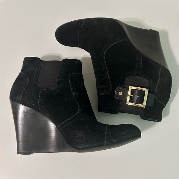 TORY BURCH Adrienne womans SZ 9,5 black suede high heel wedge ankle pull on boot - Picture 2 of 10